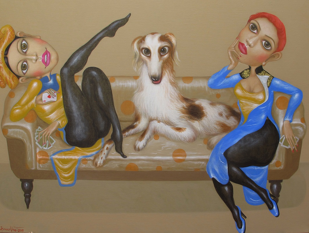 BTT Crazy People and Their Pet Nhung Ke Dien Va Thu Cung 2019 Oil 90 x 120 cm 1